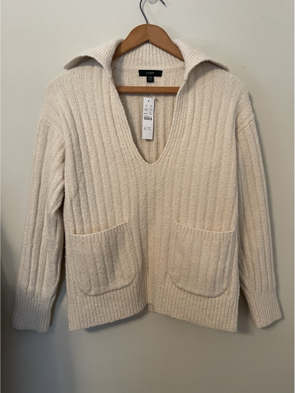 J. Crew Womens Cotton Boucle Beach Sweater Ivory BG091 Size XXS NWT